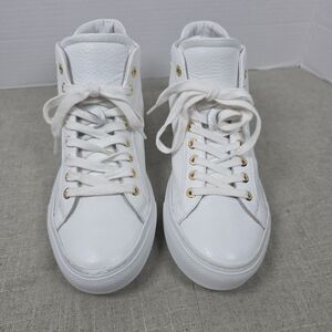 M. Gemi White High-Top Sneakers with Gold Eyelets Italian Leather